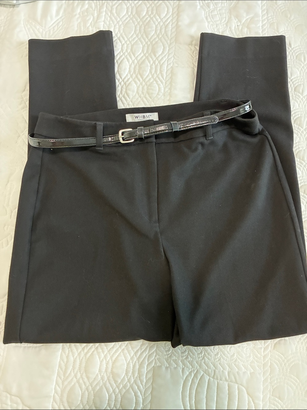 White House Black Market Black Dress Pants with Slim Patent Belt